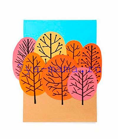 Аппликация Осенний лес из цветной бумаги для детей