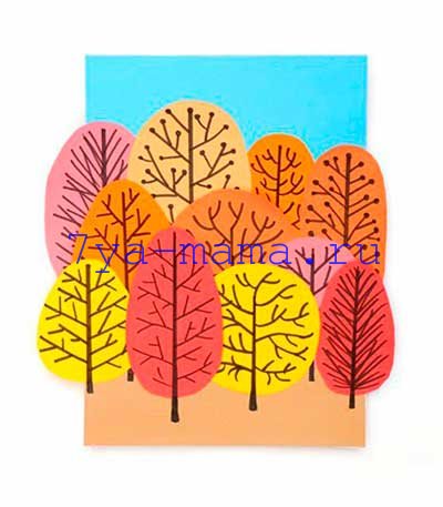 Аппликация Осенний лес из цветной бумаги для детей